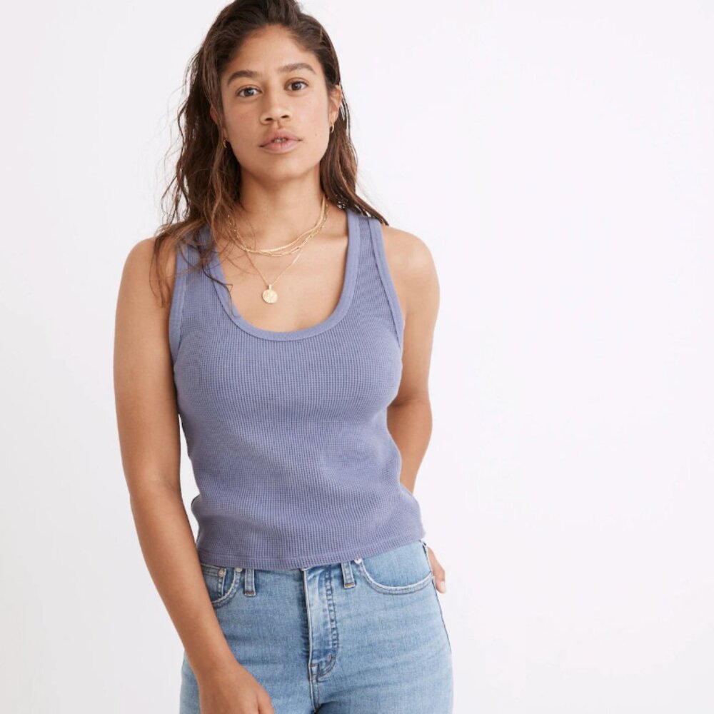 Madewell Waffle Knit Scoop Crop Tank, Dusty Orchid, Sz M